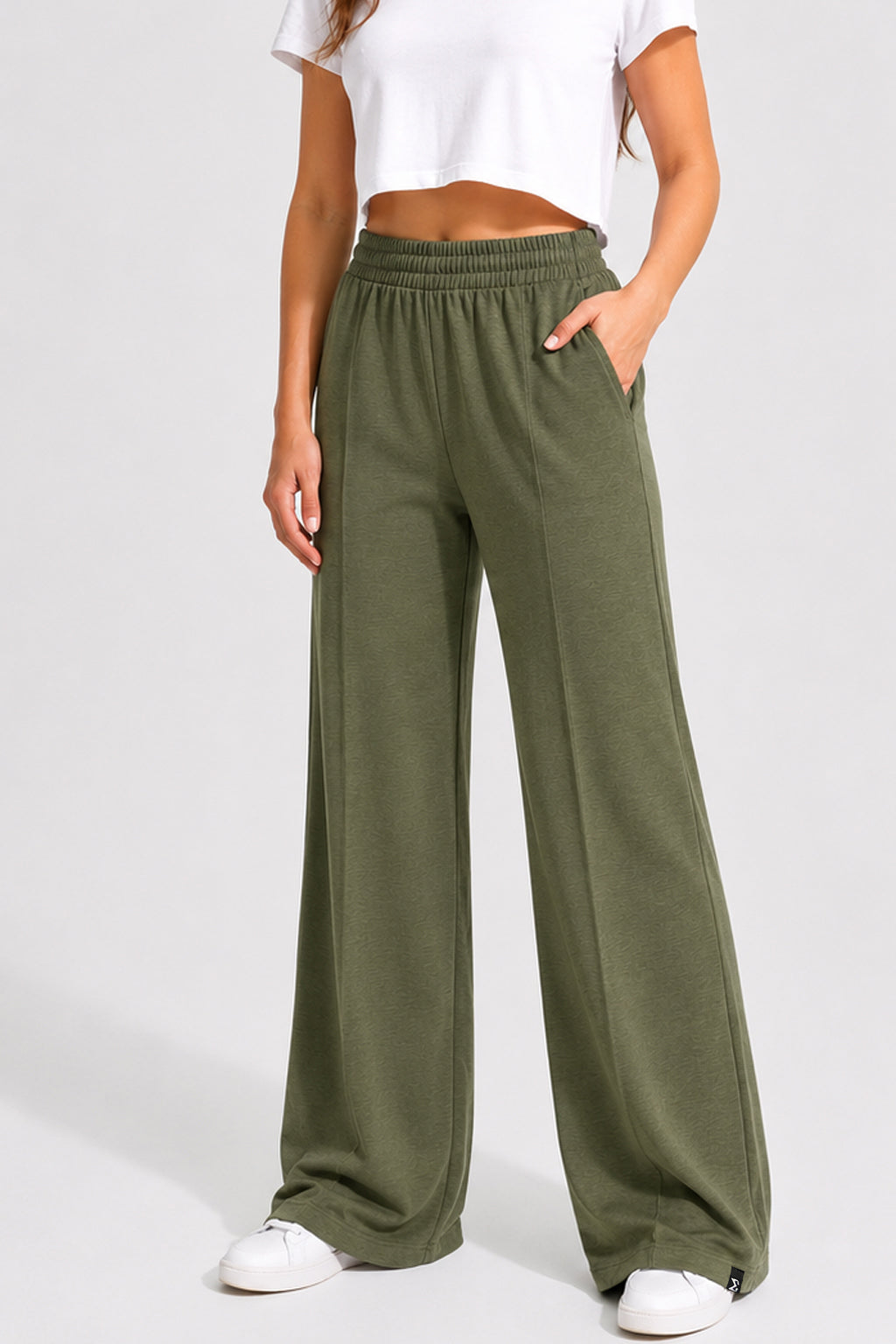 Olive Modal Wide Leg Pants - Sigma Fit
