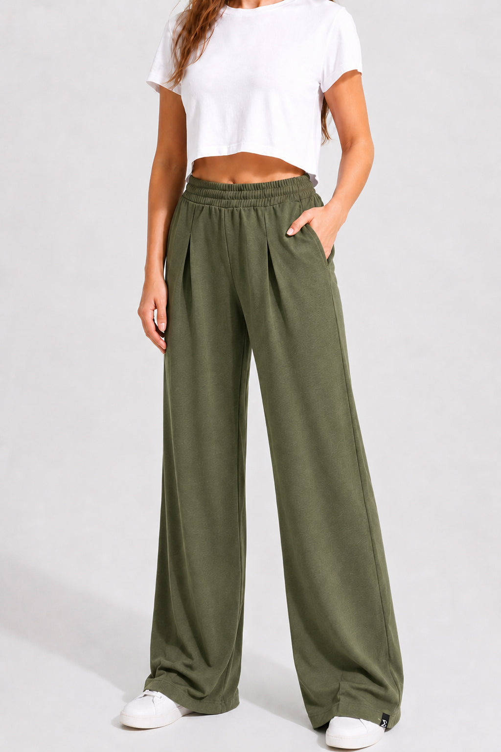 Olive Modal Wide Leg Pants - Sigma Fit