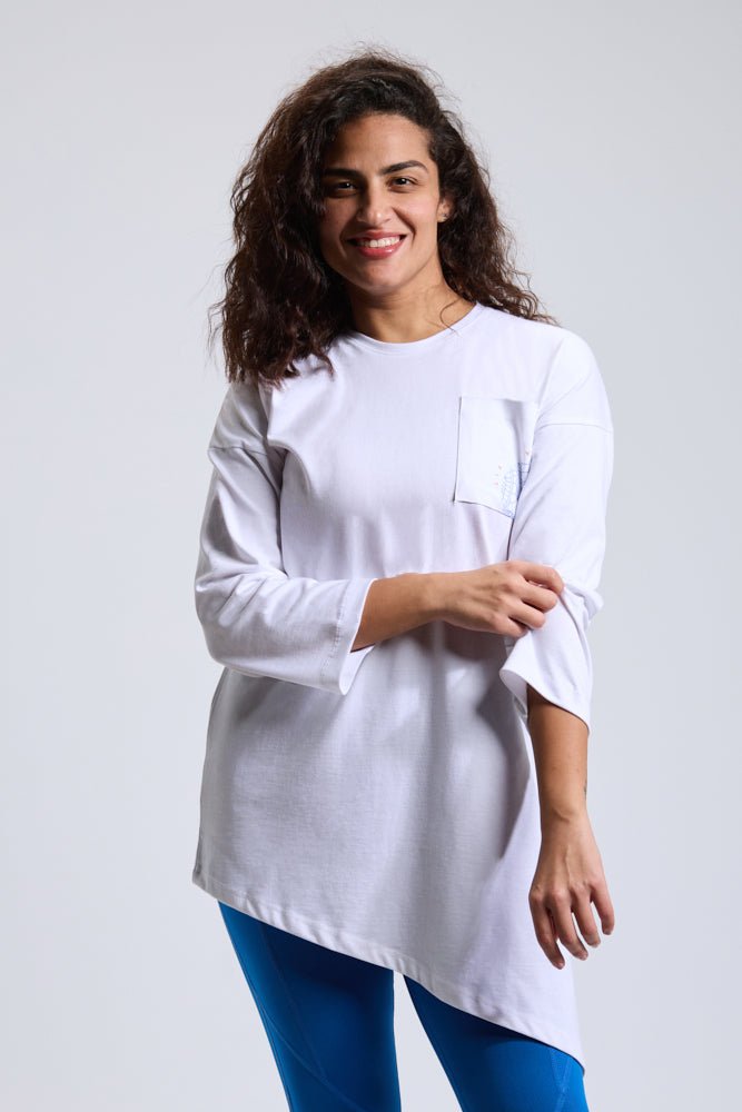 White Abstract Oversized LS Tee - Sigma Fit