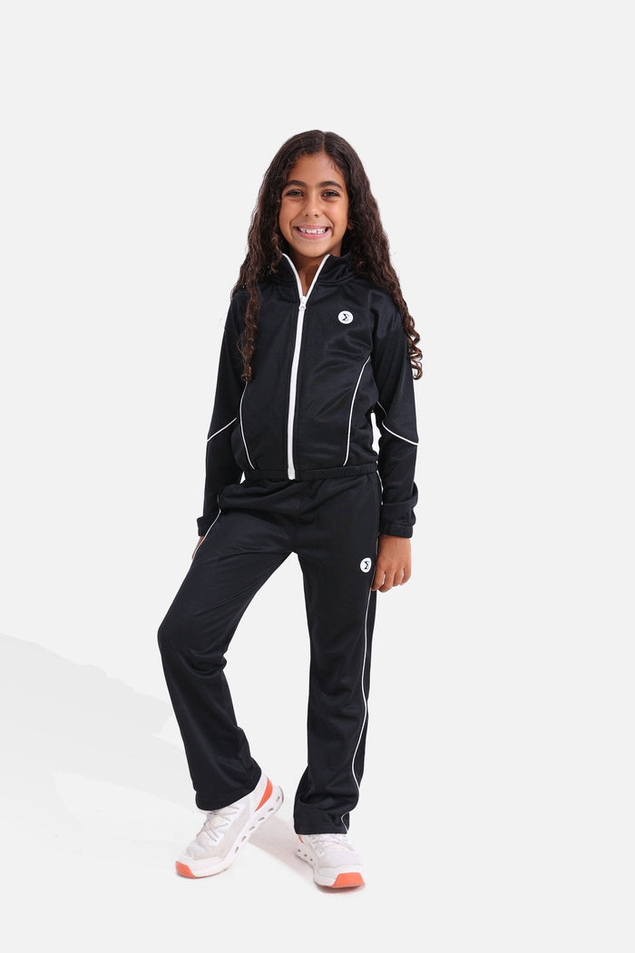 Girls Black Heart Printed Track Suit