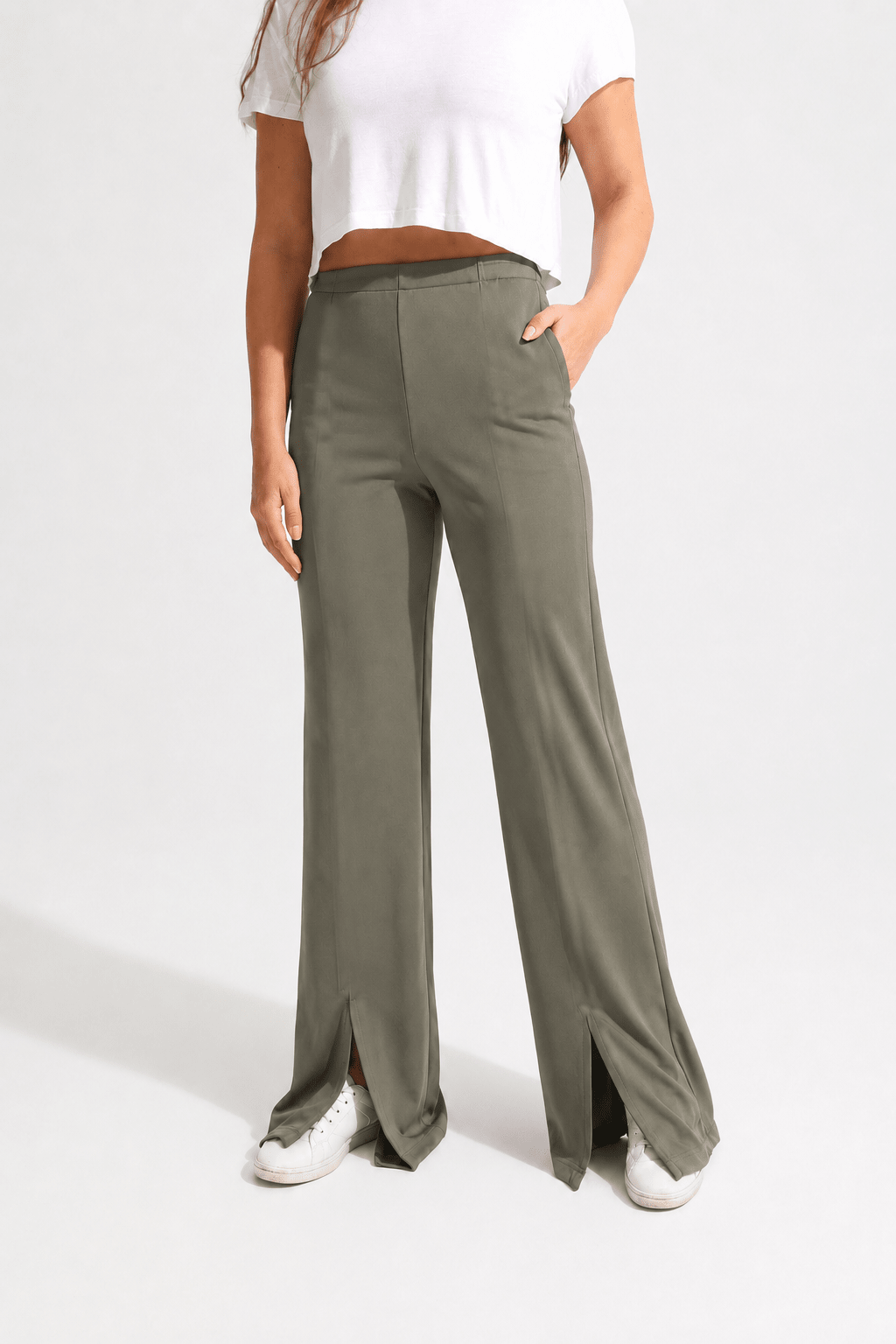 Olive Wide Split Pants - Sigma Fit