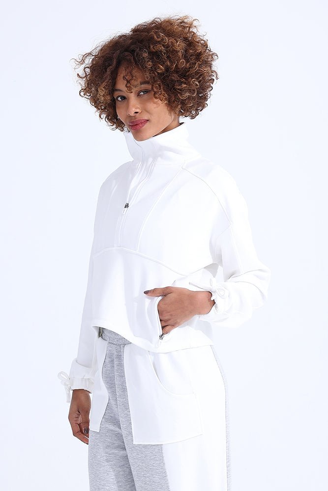 White Modal Zip Sweatshirt - Sigma Fit