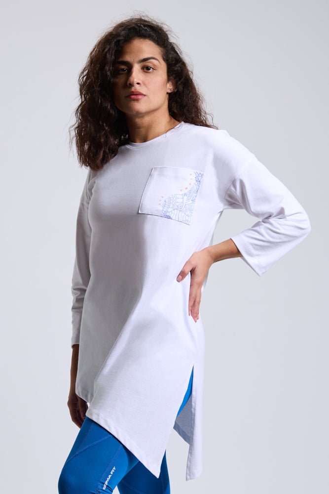 White Abstract Oversized LS Tee - Sigma Fit