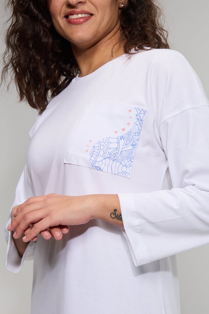 White Abstract Oversized LS Tee - Sigma Fit