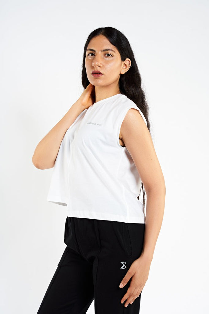 White Sleeveless Crop Top - Sigma Fit