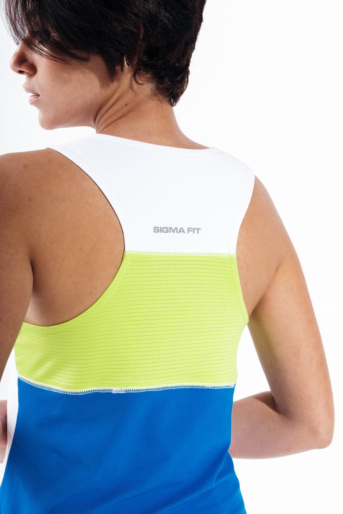 White X Skydiver X Acid Lime Racer Back Tank Top - Sigma Fit